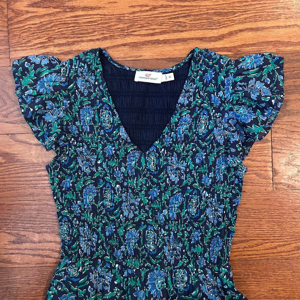 Vineyard Vines Floral Smocked Midi Dress In Anegada Floral Size XS Cap Sleeves - Picture 4 of 16